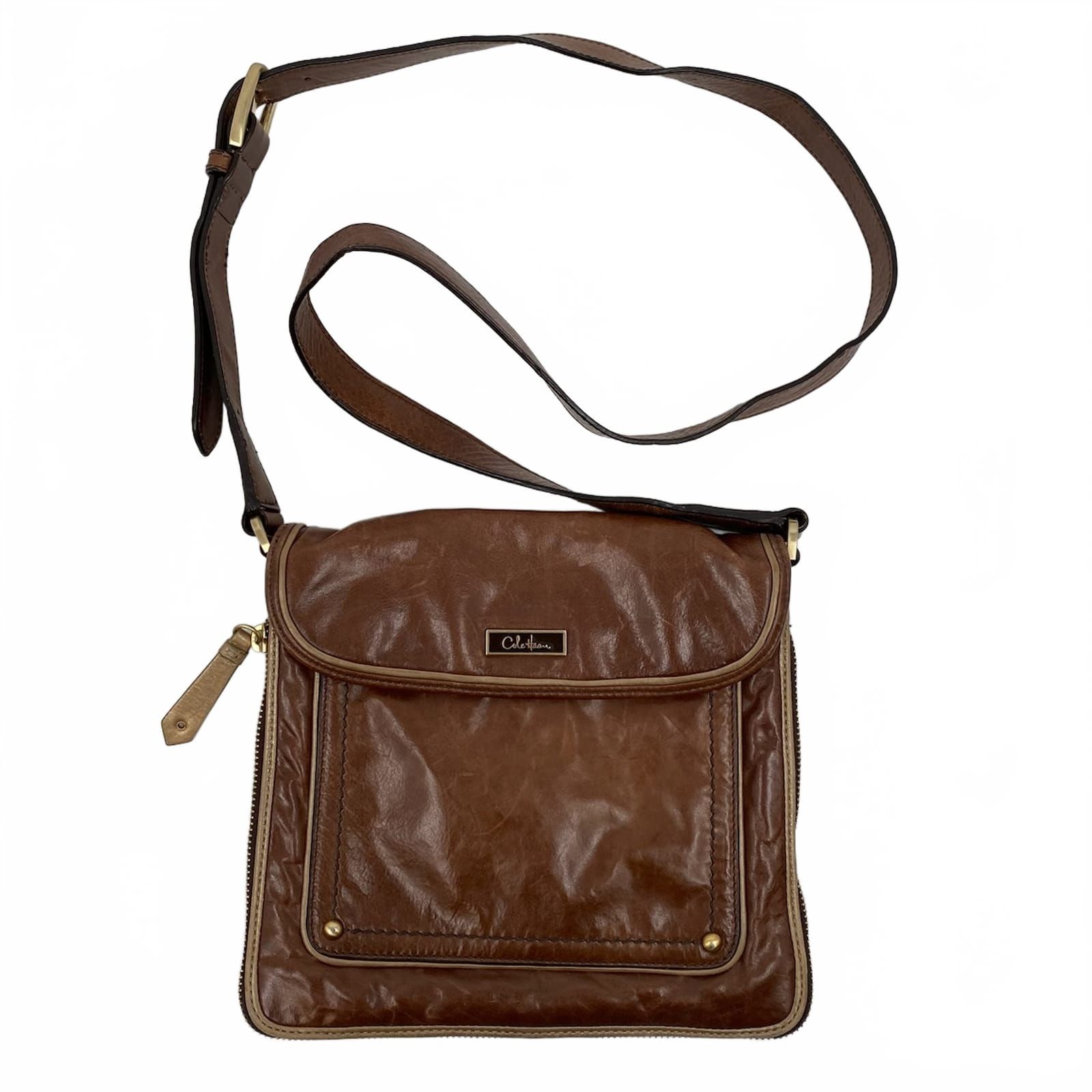 Cole Haan Brown Leather Zipper Edge Crossbody Bag