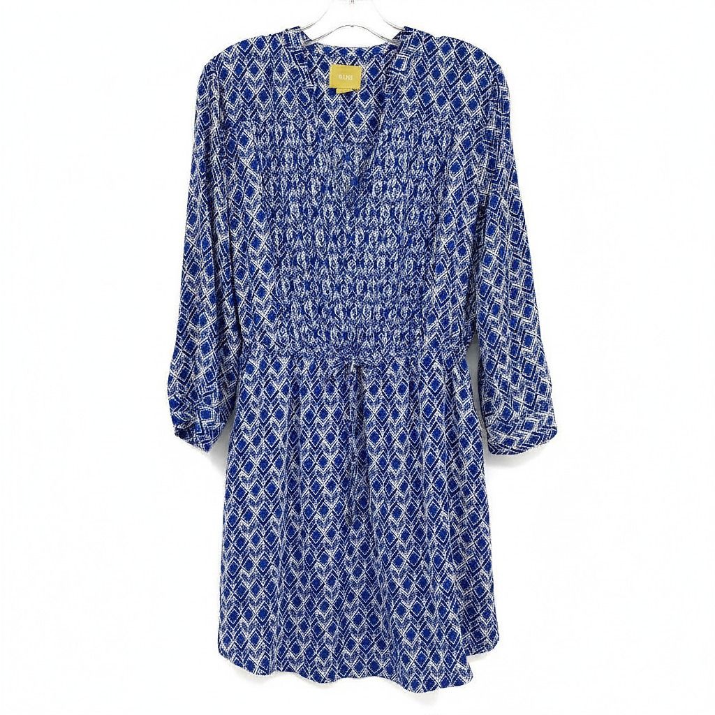 Maeve Blue White Patterned Pleated Mini Dress