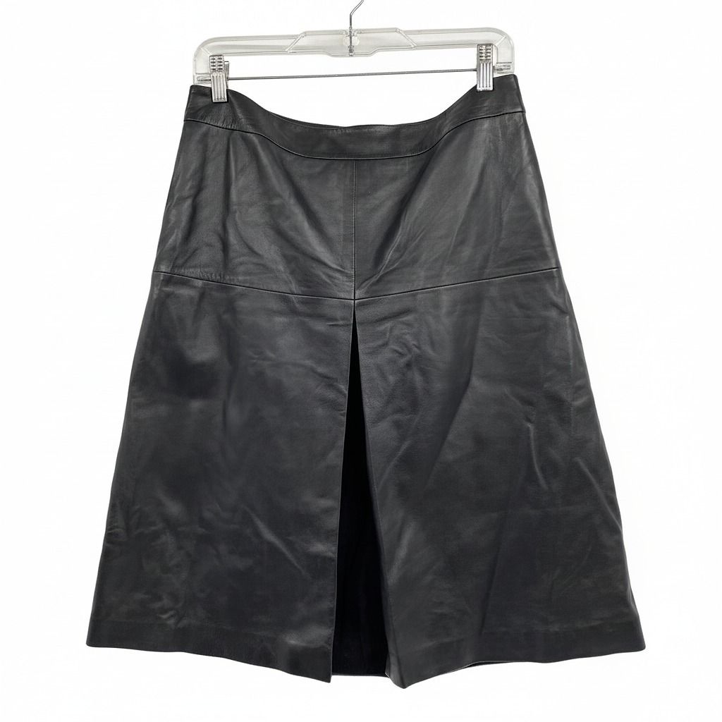Halogen Black Leather Midi Skirt