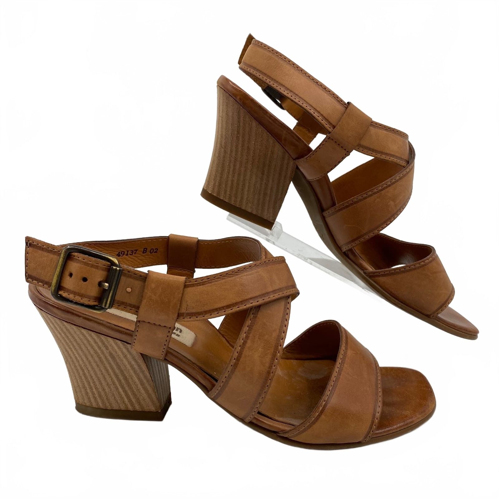 Paul Green Brown Leather Criss-Cross Strap Heeled Sandals