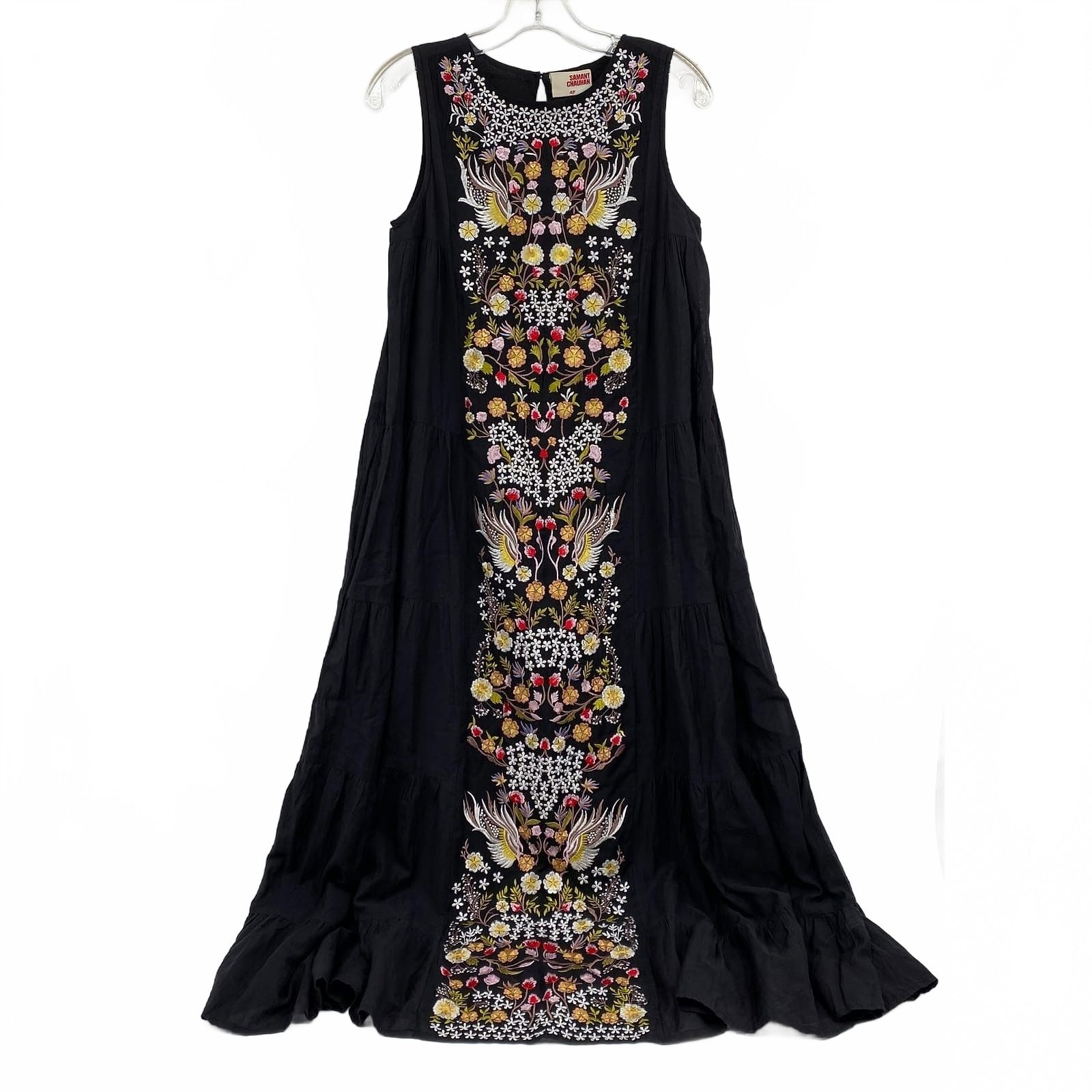 Samant Chauhan Black Embroidered Floral Bird Maxi Dress