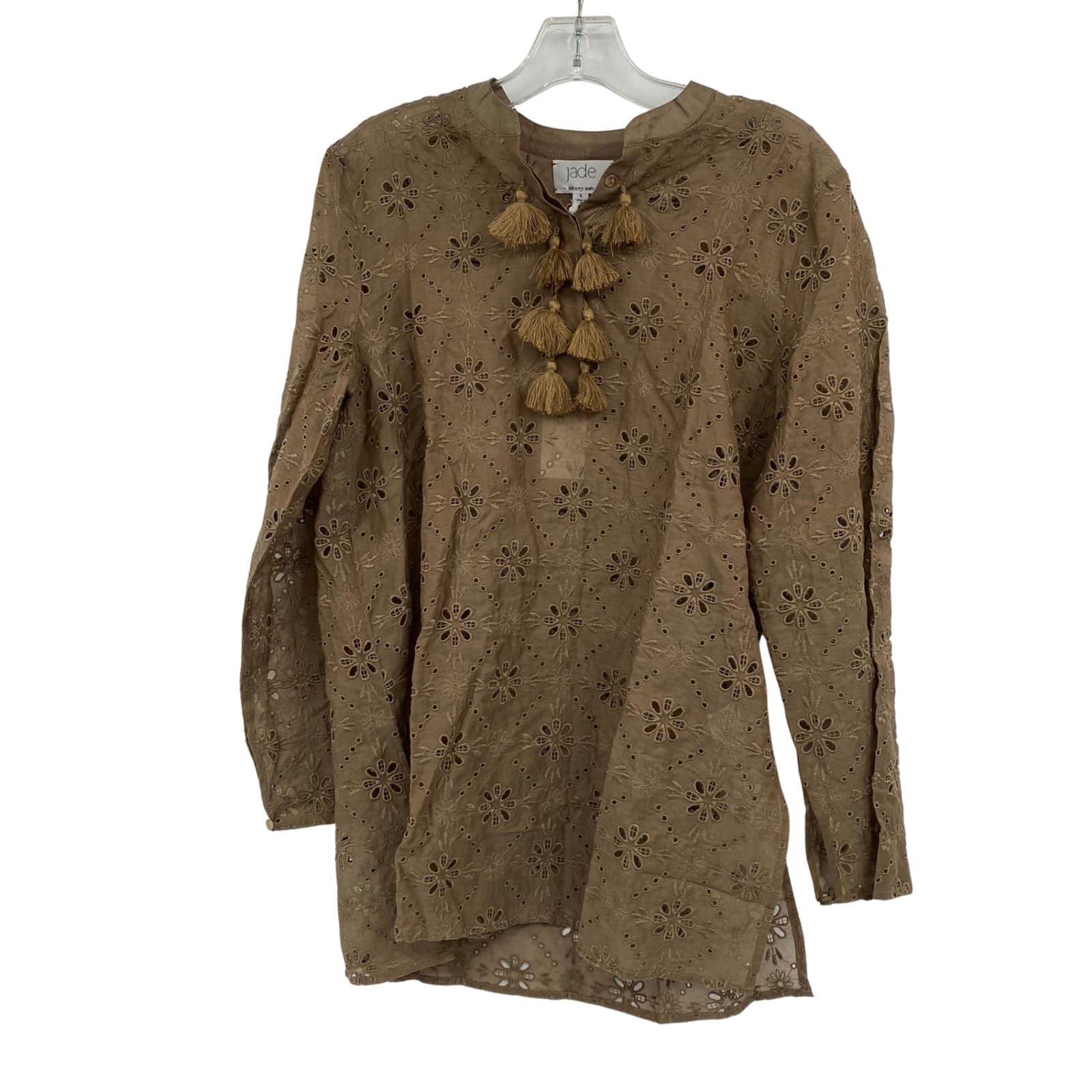 Johnny Was Brown Cotton-Silk Long Sleeve Tunic Blouse