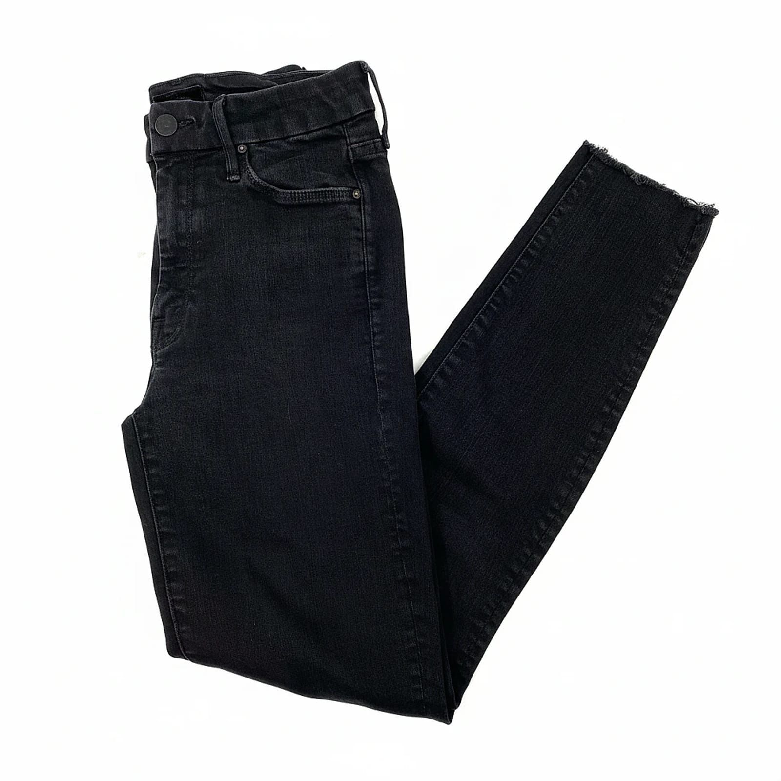 MOTHER Black The Looker Ankle Fray Skinny Jeans