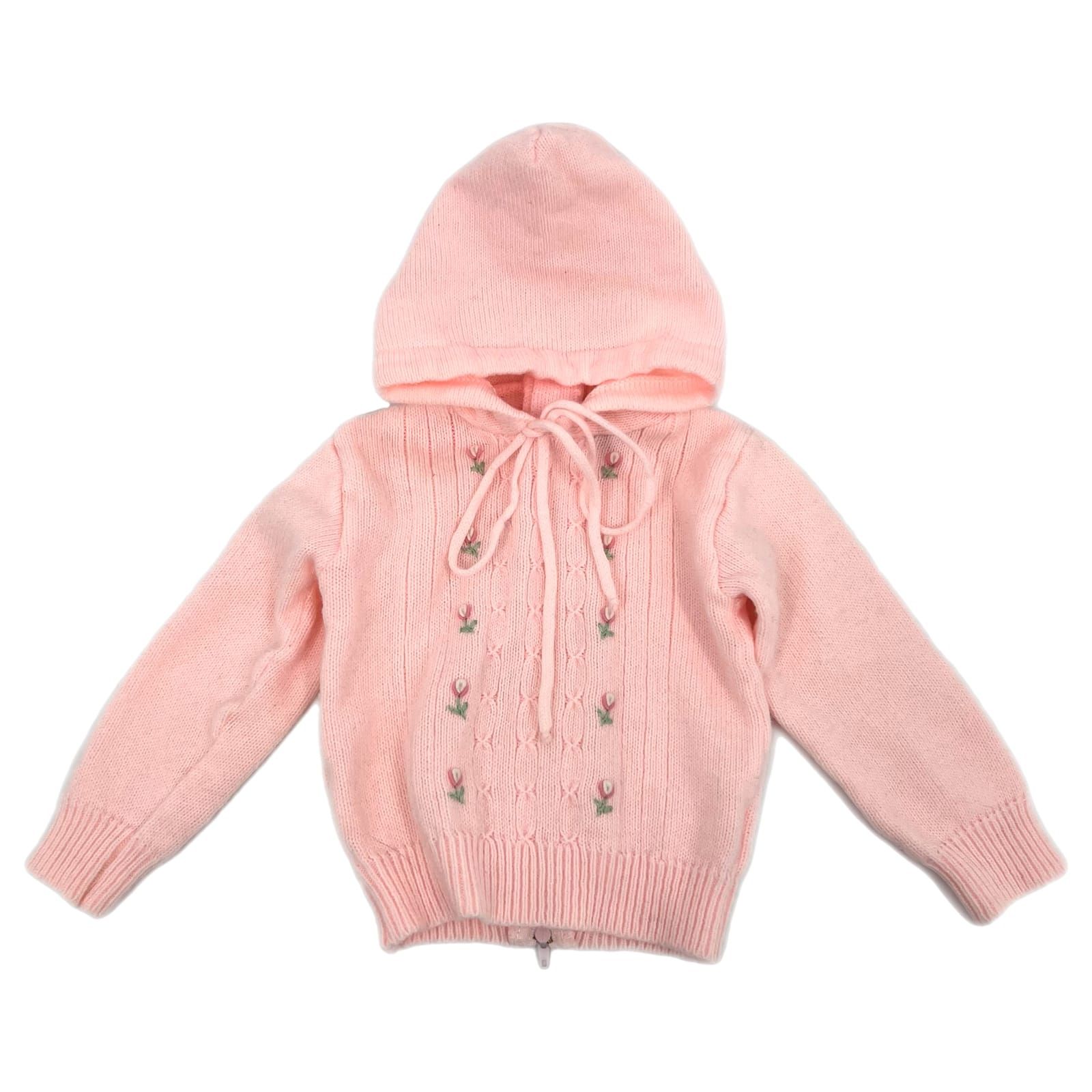 Full Fashion Grand Knitwear Vintage Pink Embroidered Hooded Sweater