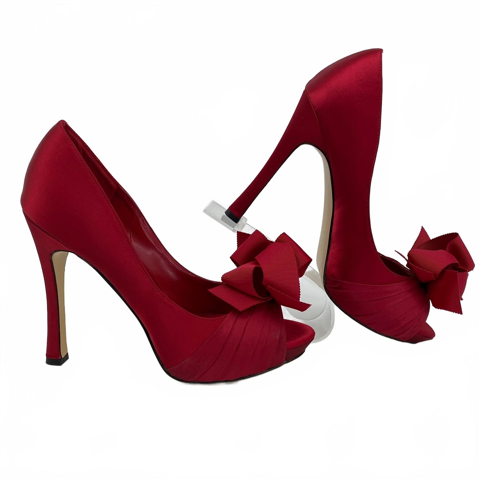 RSVP Red Satin Bow Peep Toe Heels