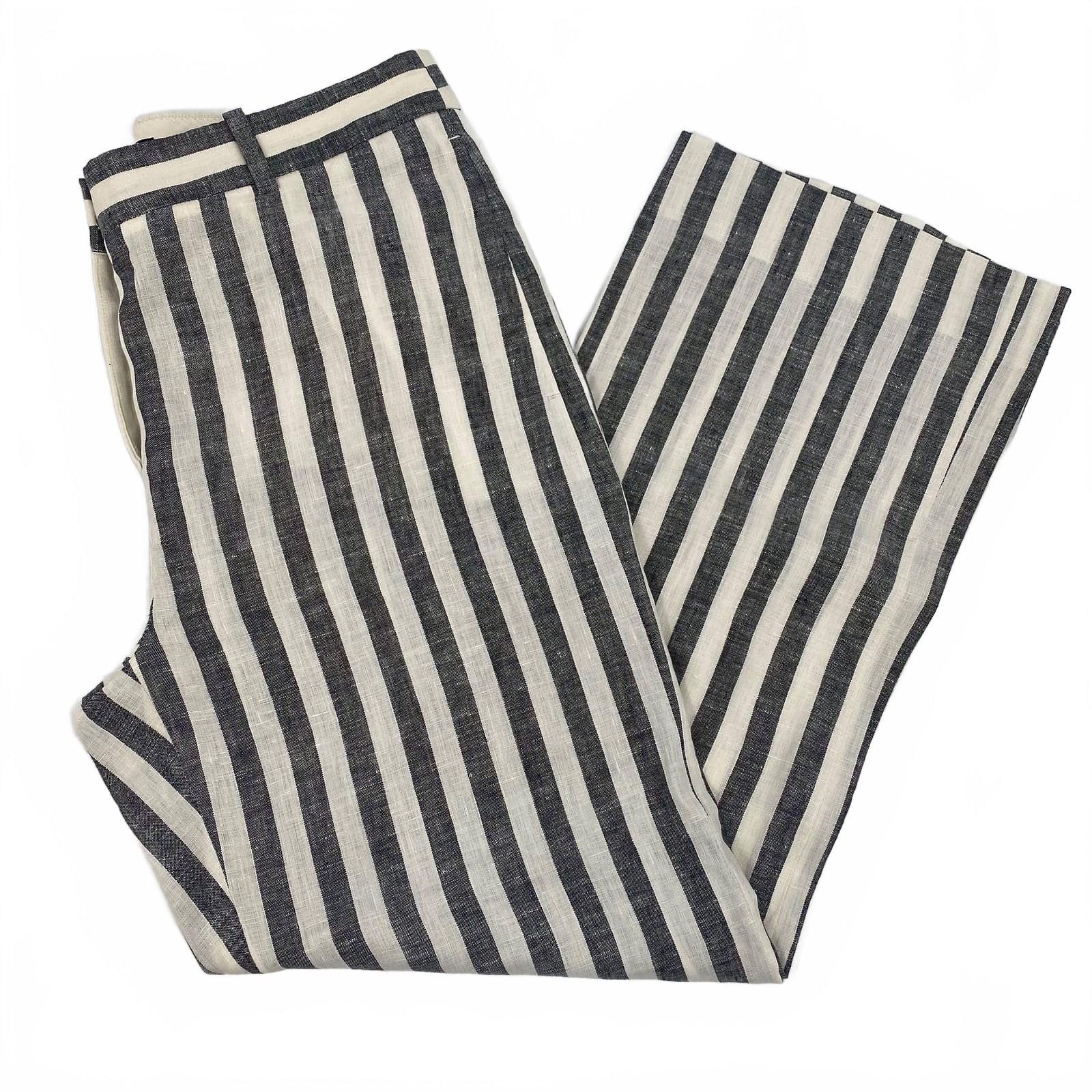 J. Crew Navy Cream Striped Linen Trousers