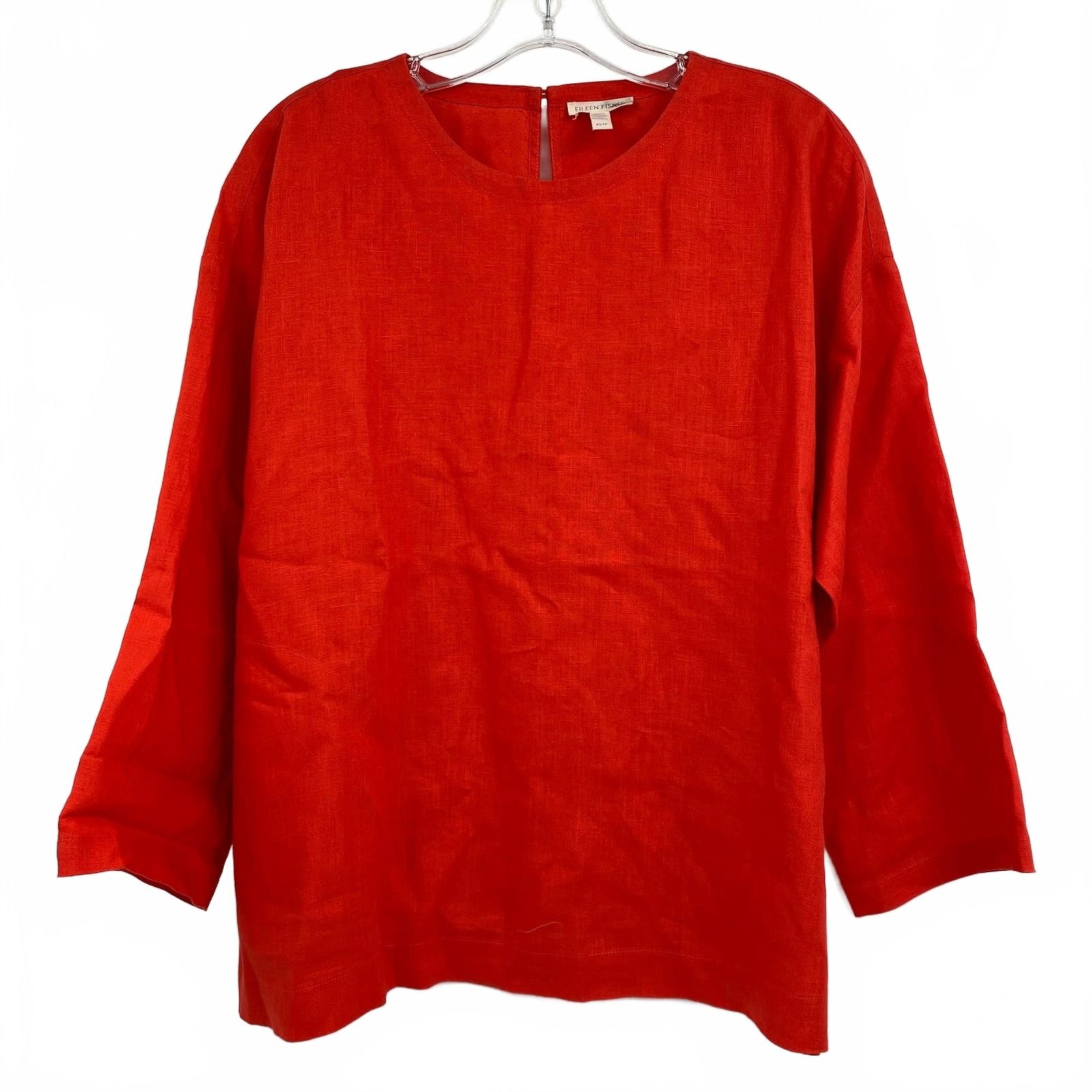 Eileen Fisher Red Orange Boxy Linen Blouse