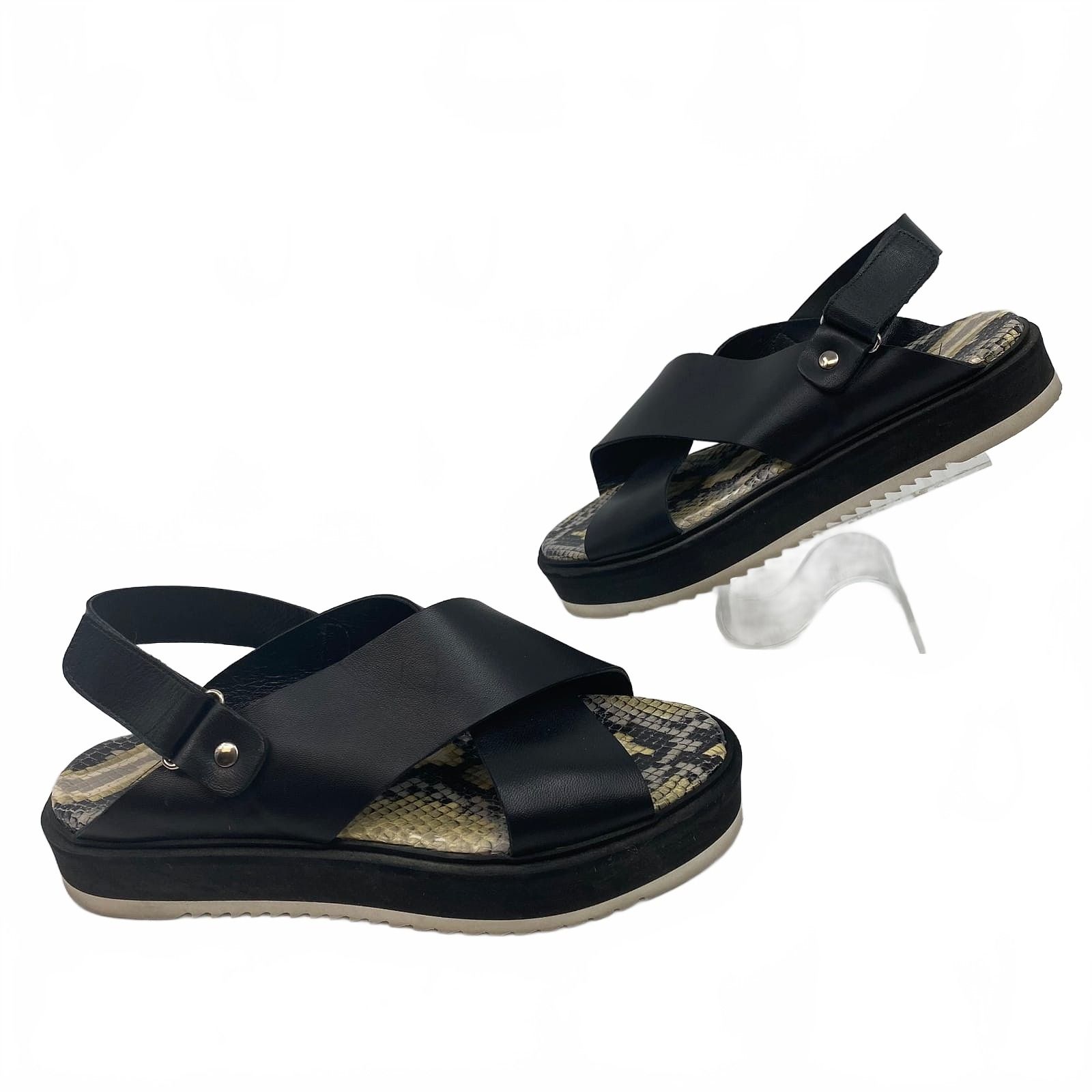 Agl Black Leather Maya Criss Cross Sandals
