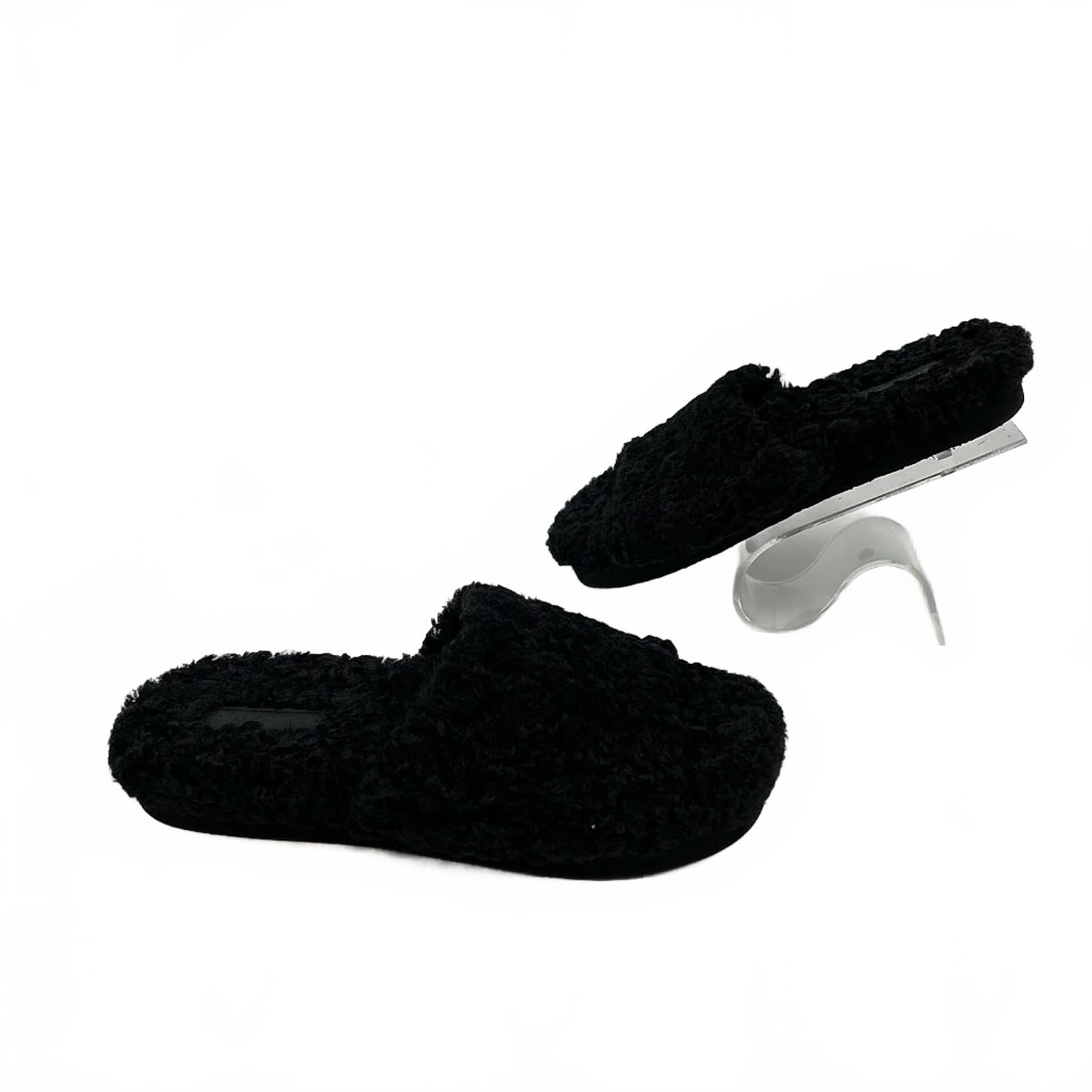 Vince Black Faux Fur Slip-On Sandals