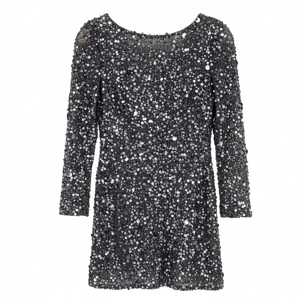 Aidan Mattox Gray Sequin Mini Dress