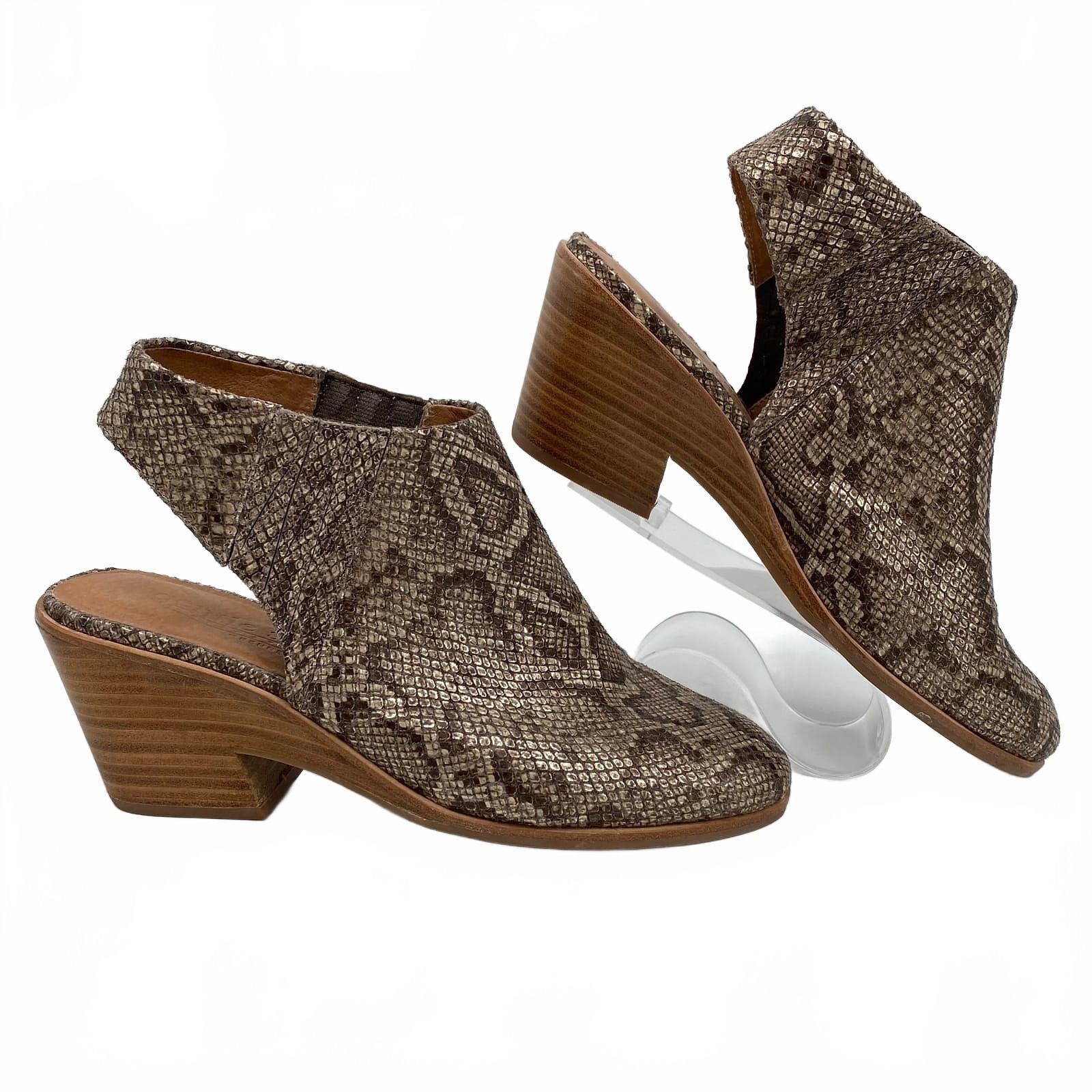 Gentle Souls Brown Ankle Boots Metallic Snake Print Slingback