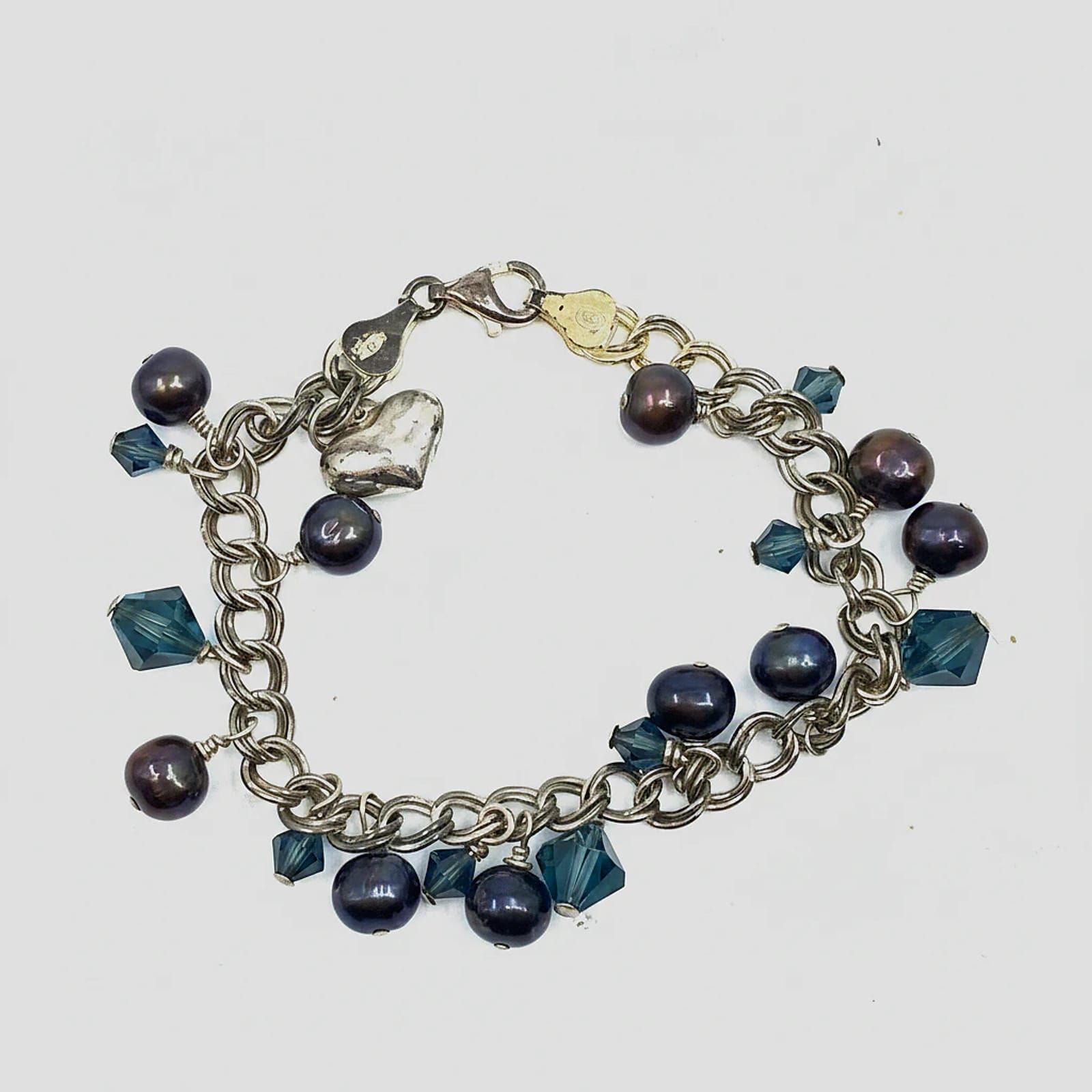 925 Blue Silver Freshwater Pearl Charm Bracelet