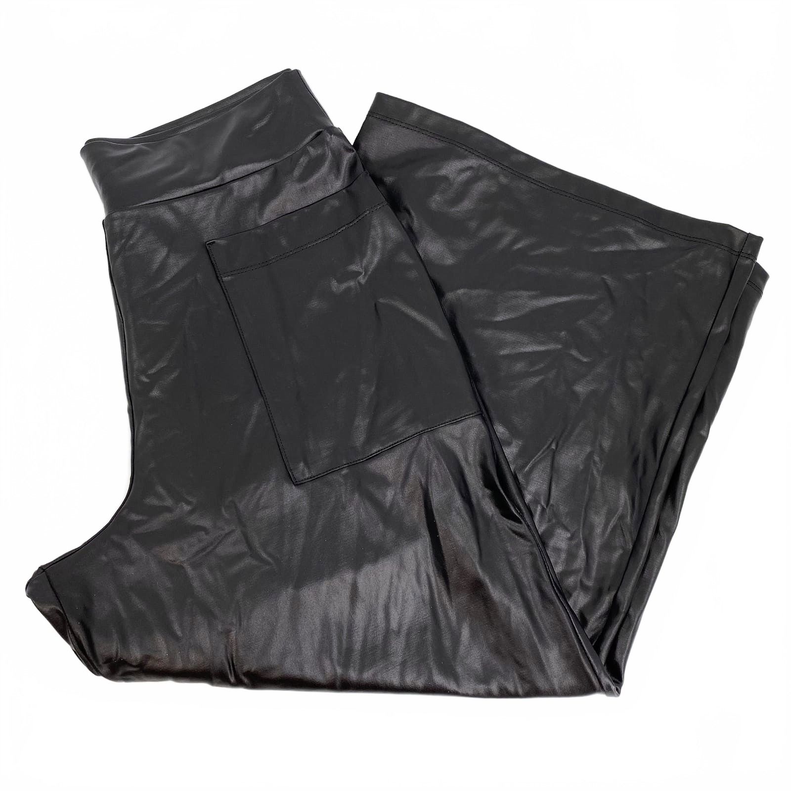 Clara Sun Woo Black Liquid Leather Cropped Wide Leg Pants