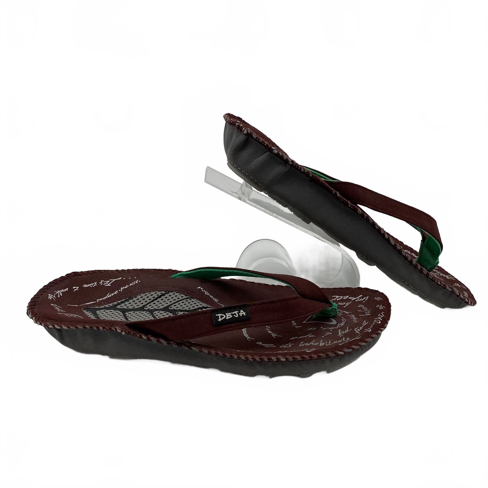 Deja Brown Green Leather Flip Flops