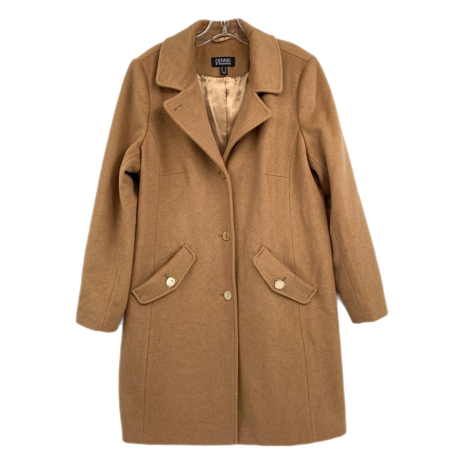 Dennis Basso Tan Wool Blend Button Pea Coat