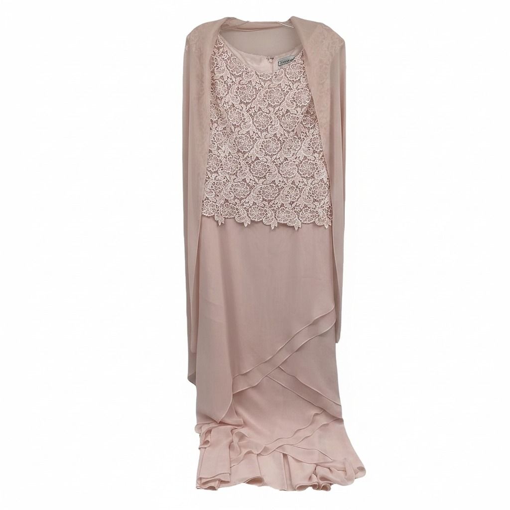 Cameron Blake Pink Beaded Lace Maxi Dress