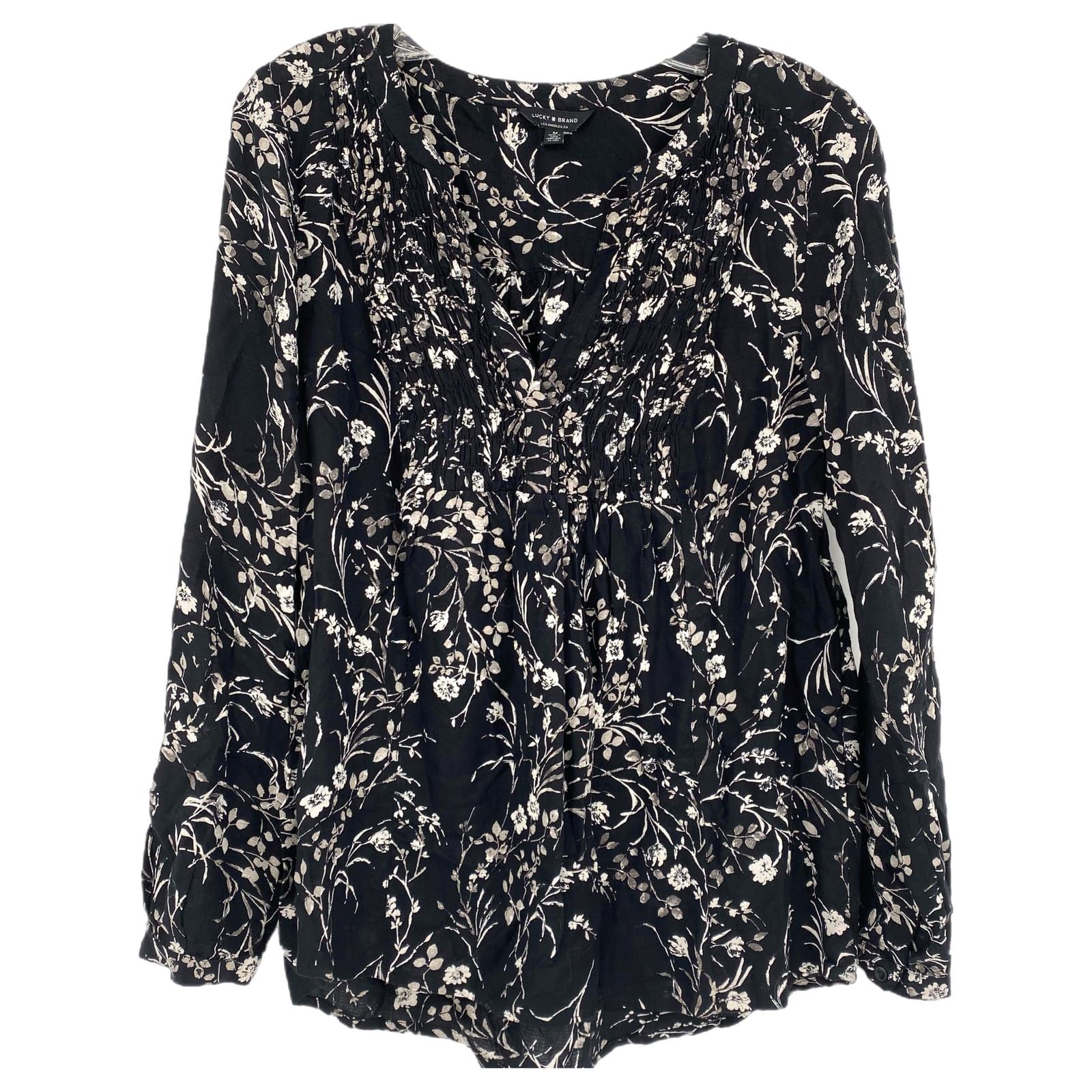 Lucky Brand Black Floral V-Neck Blouse