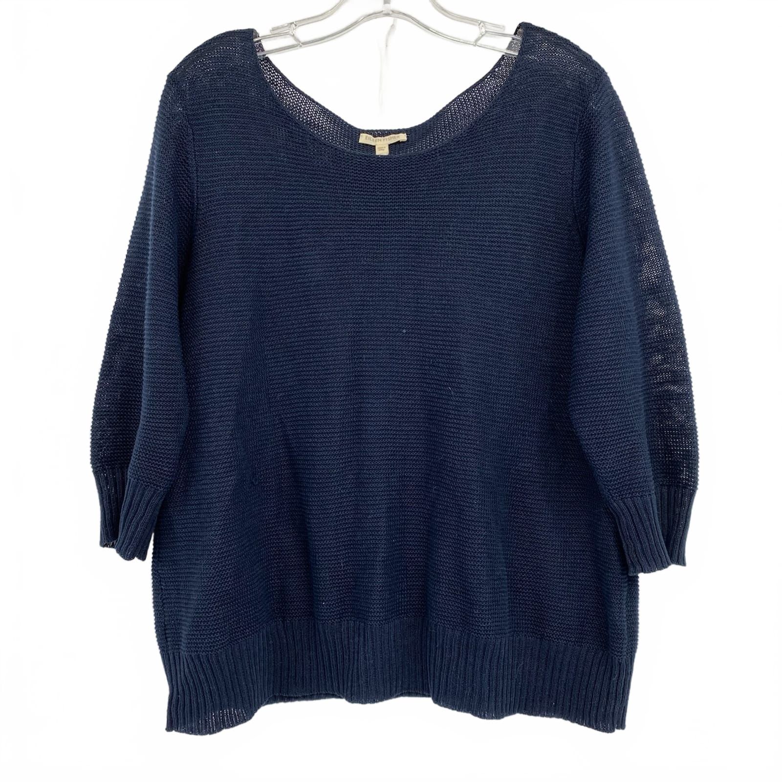 Eileen Fisher Navy Linen Knit Pullover