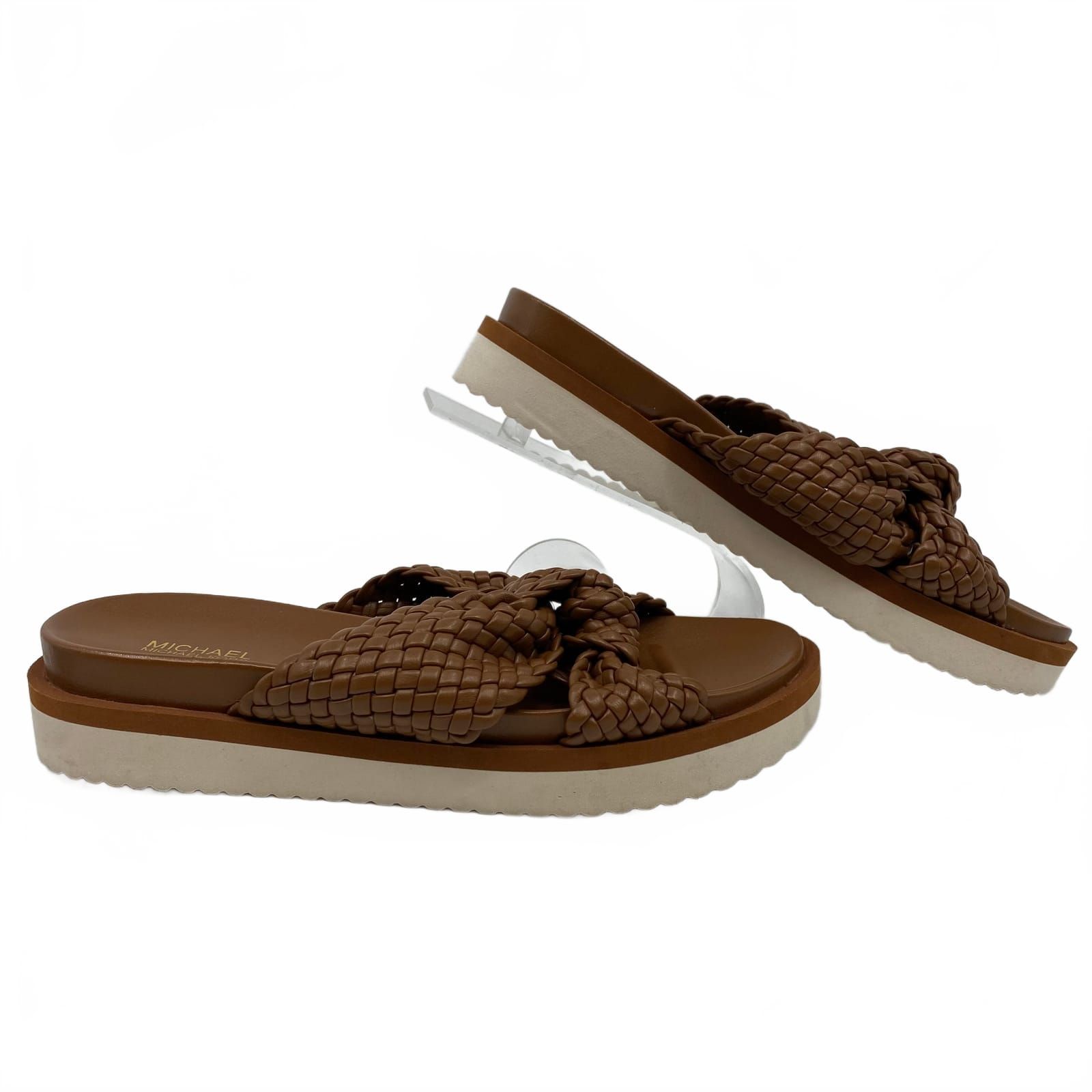 Michael Kors Brown Woven Knot Slide Sandals