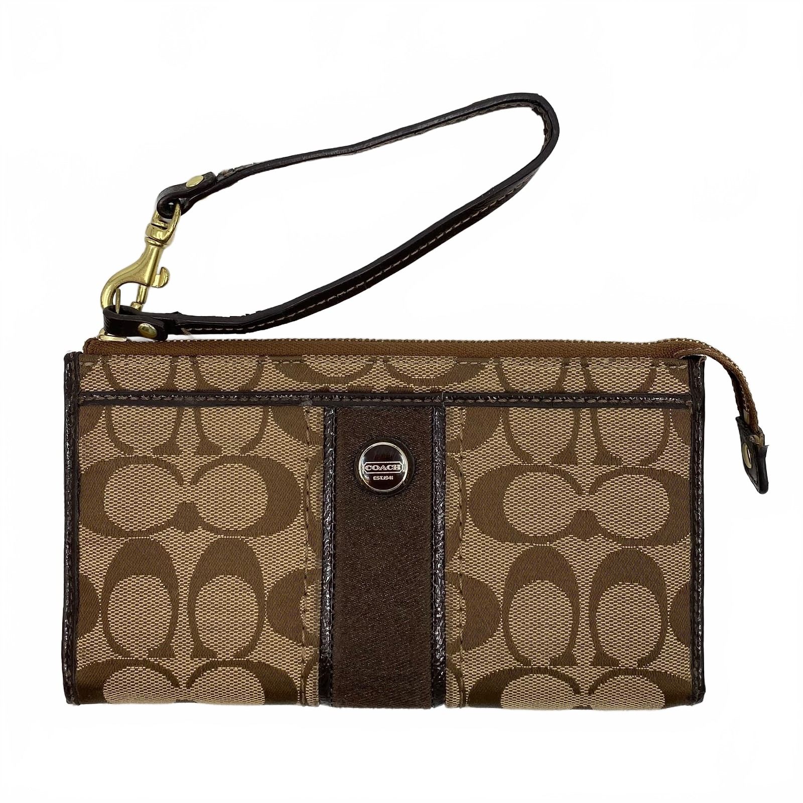 Coach Brown Signature C Zip Wristlet