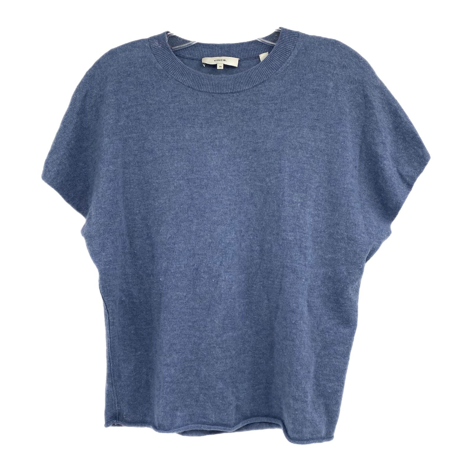 Vince Blue Cashmere-Linen Short Sleeve Sweater