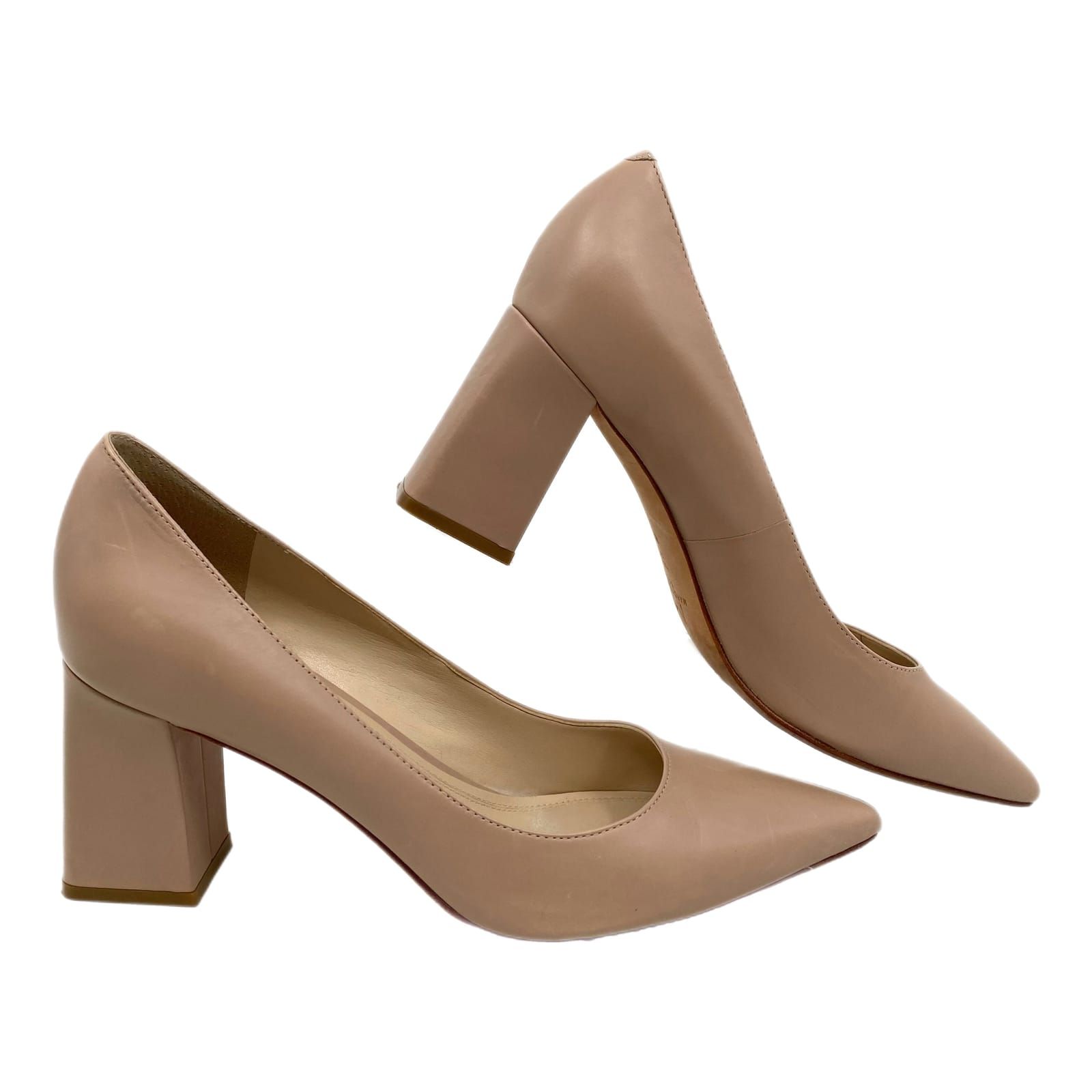 Marc Fisher Tan Leather Pointed Toe Block Heels