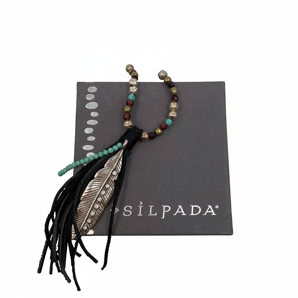Silpada Black Silver Beaded Leather Tassel Necklace