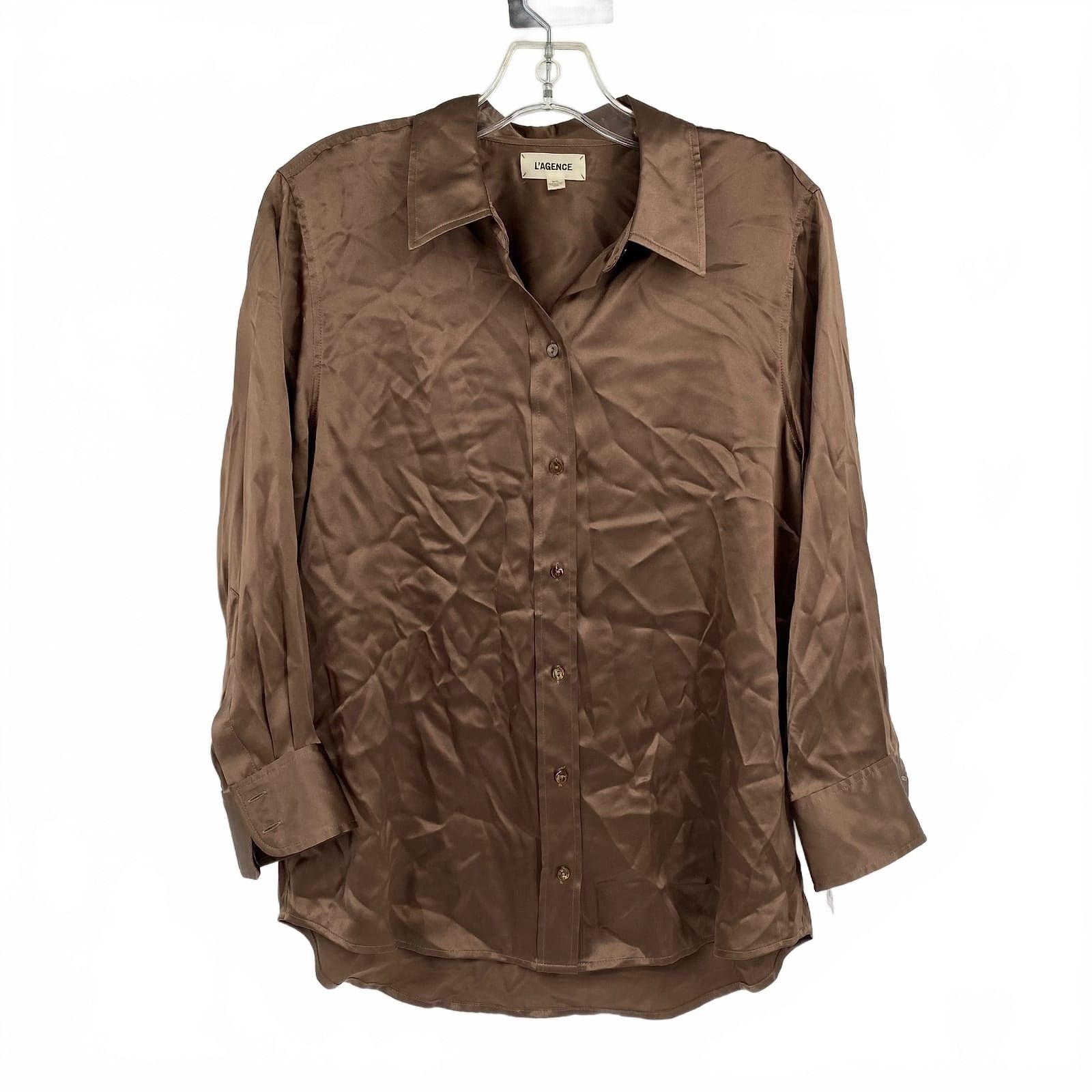 L’Agence Brown Silk Button-Up Shirt