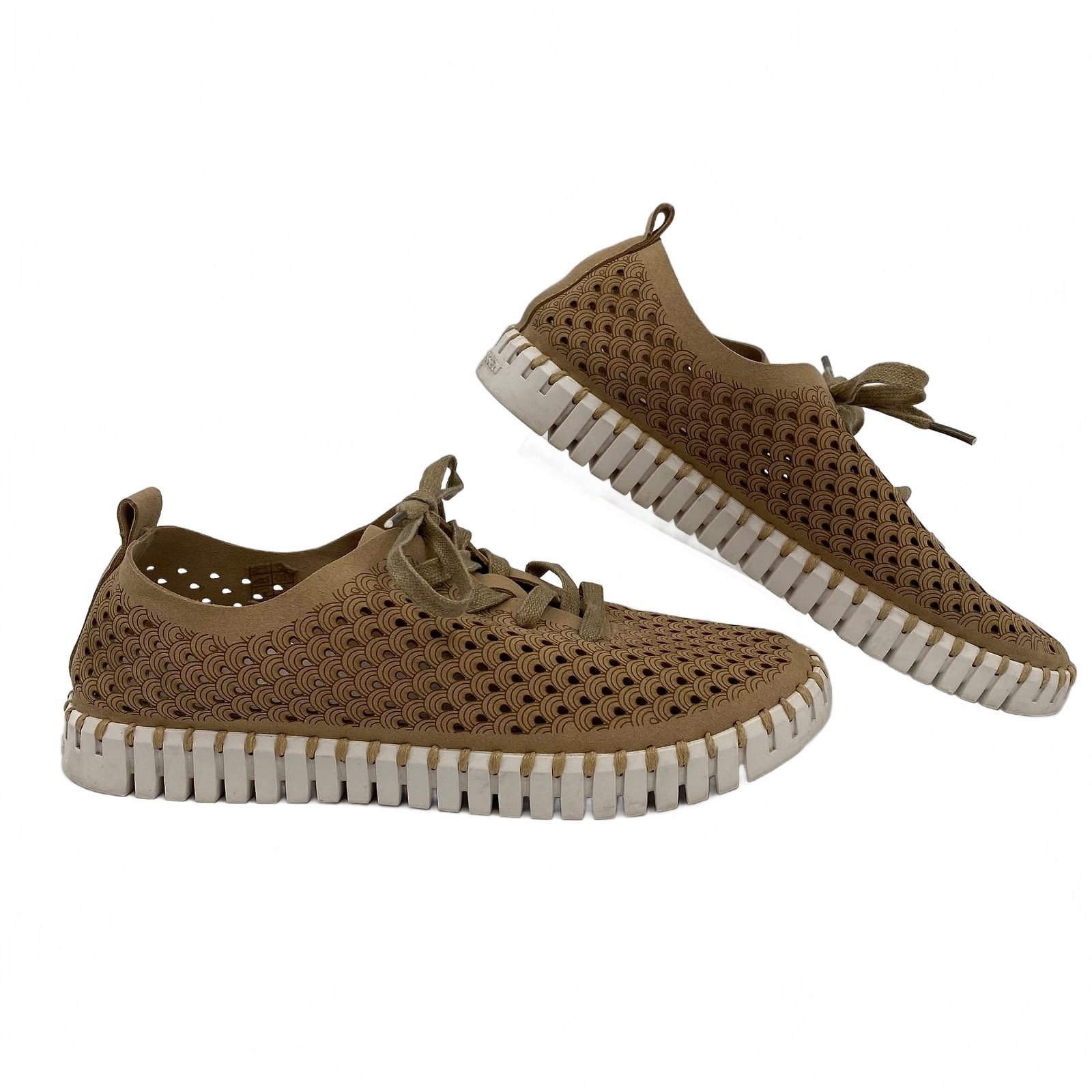 Ilse Jacobsen Brown Lace-Up Laser Cut Sneakers