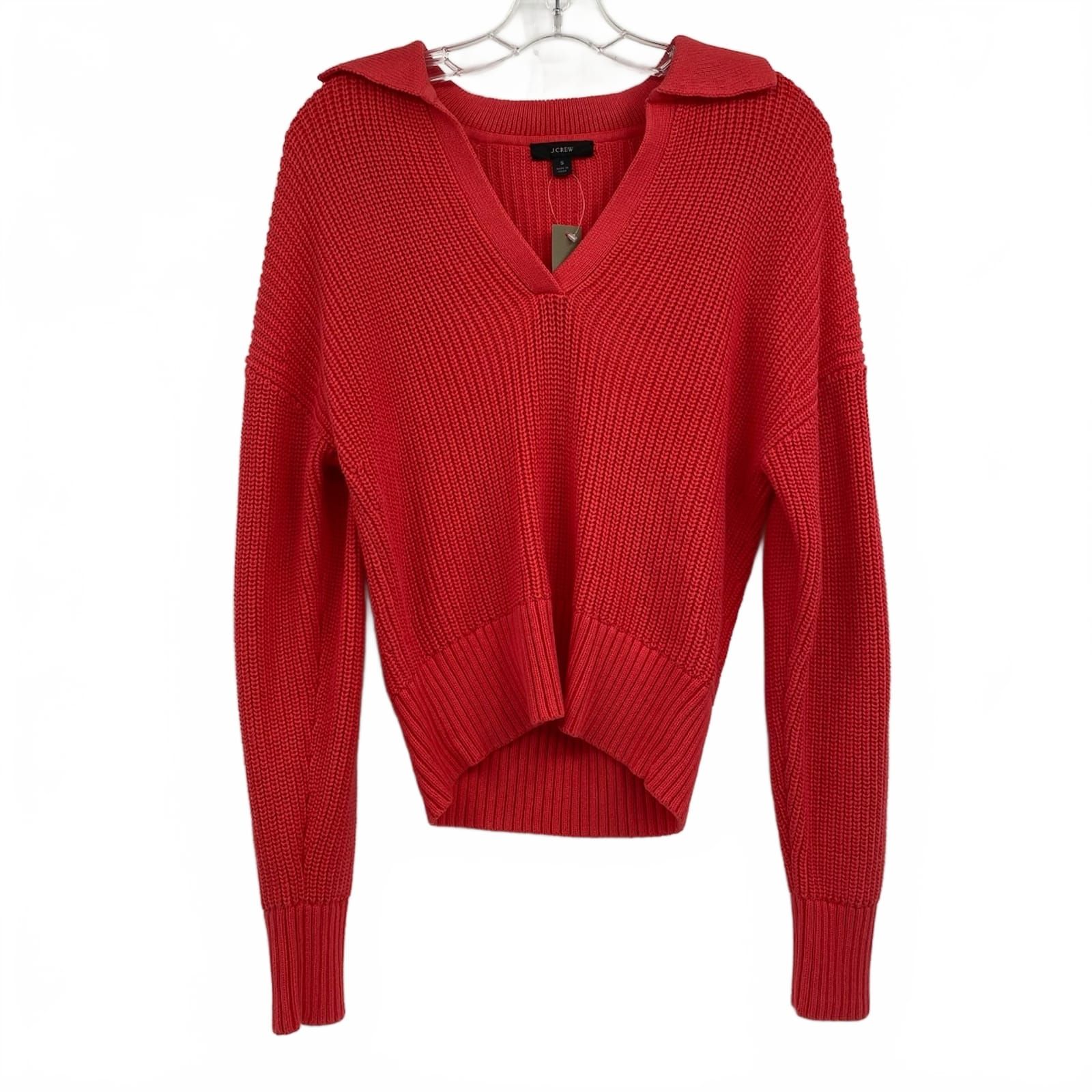 J. Crew Coral Collared V-Neck Pullover