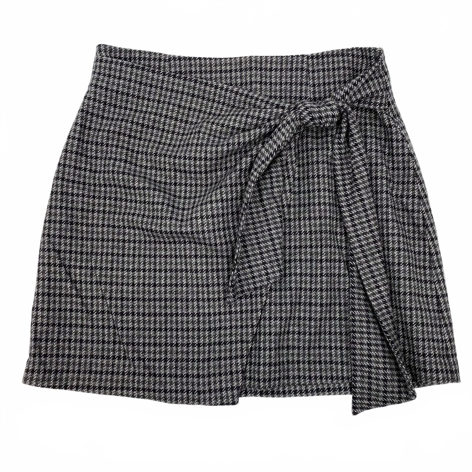 Wilfred Gray/Black Houndstooth Wool Blend Tie Front Mini Skirt