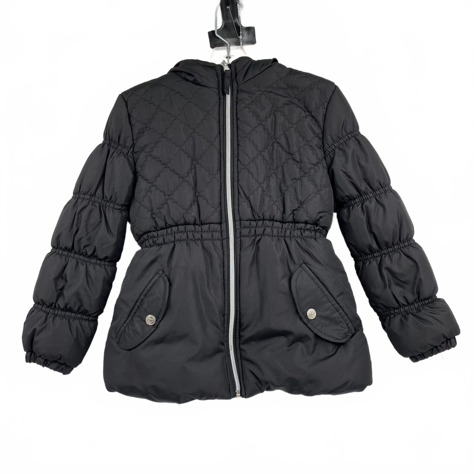 Pink Platinum Black Cinched Waist Puffer Jacket