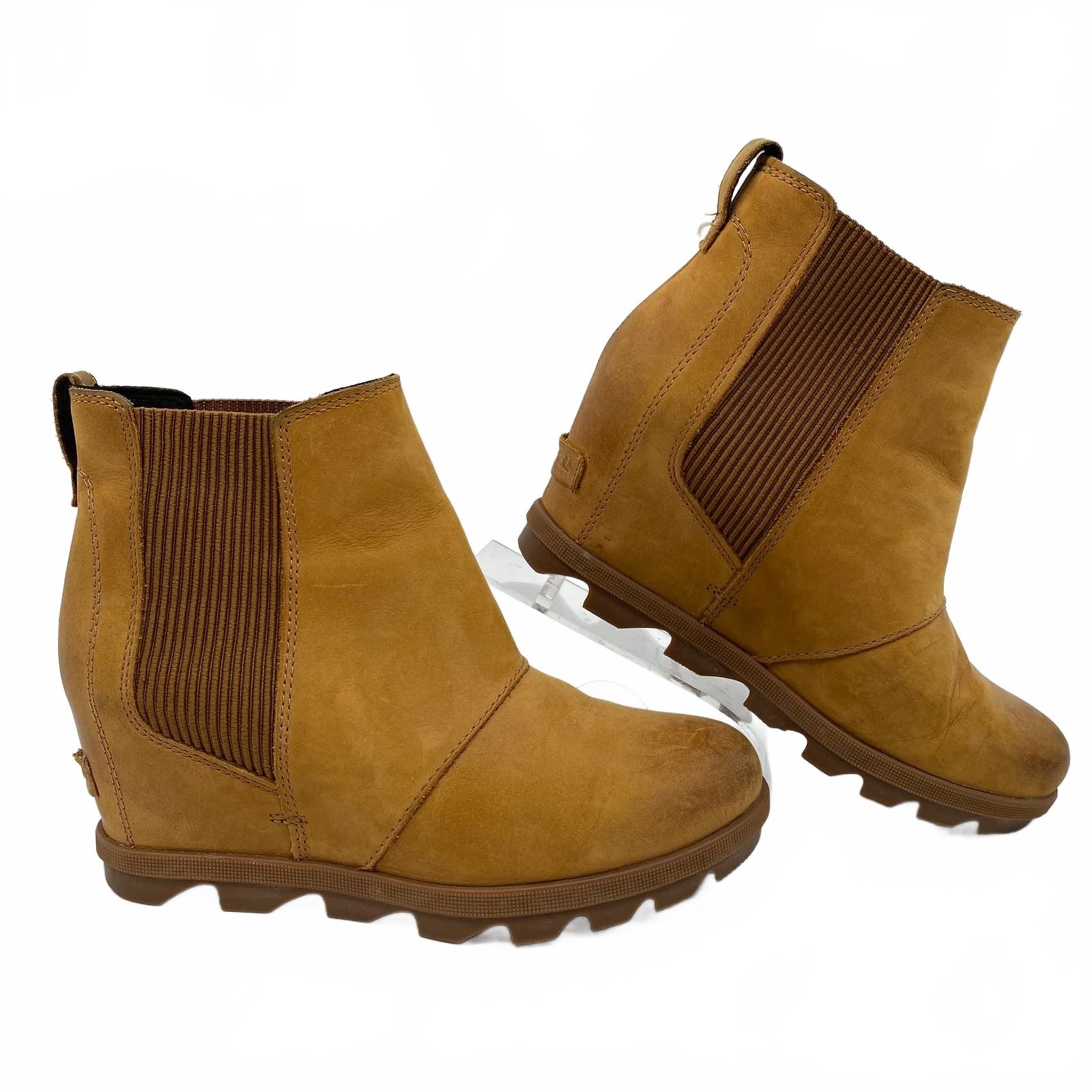 Sorel Tan Leather Joan of Arctic Wedge Booties