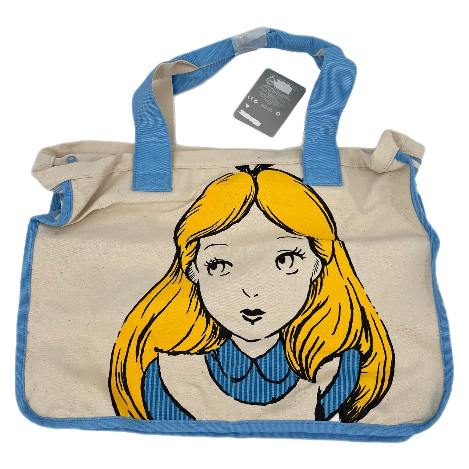 Disney Beige/Blue Alice in Wonderland 100% Cotton Canvas Tote